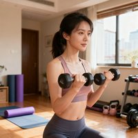 上海家庭用户李女士头像照片，年轻女性在家中健身空间内